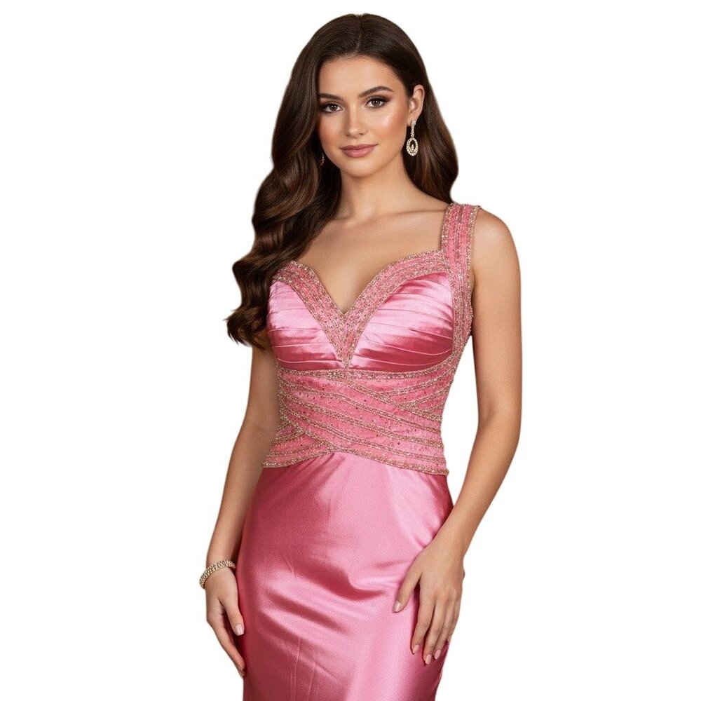 Glamorous New Pageant Prom Gown Sweetheart Neck Jeweled Pink Size 6 Glam A-line